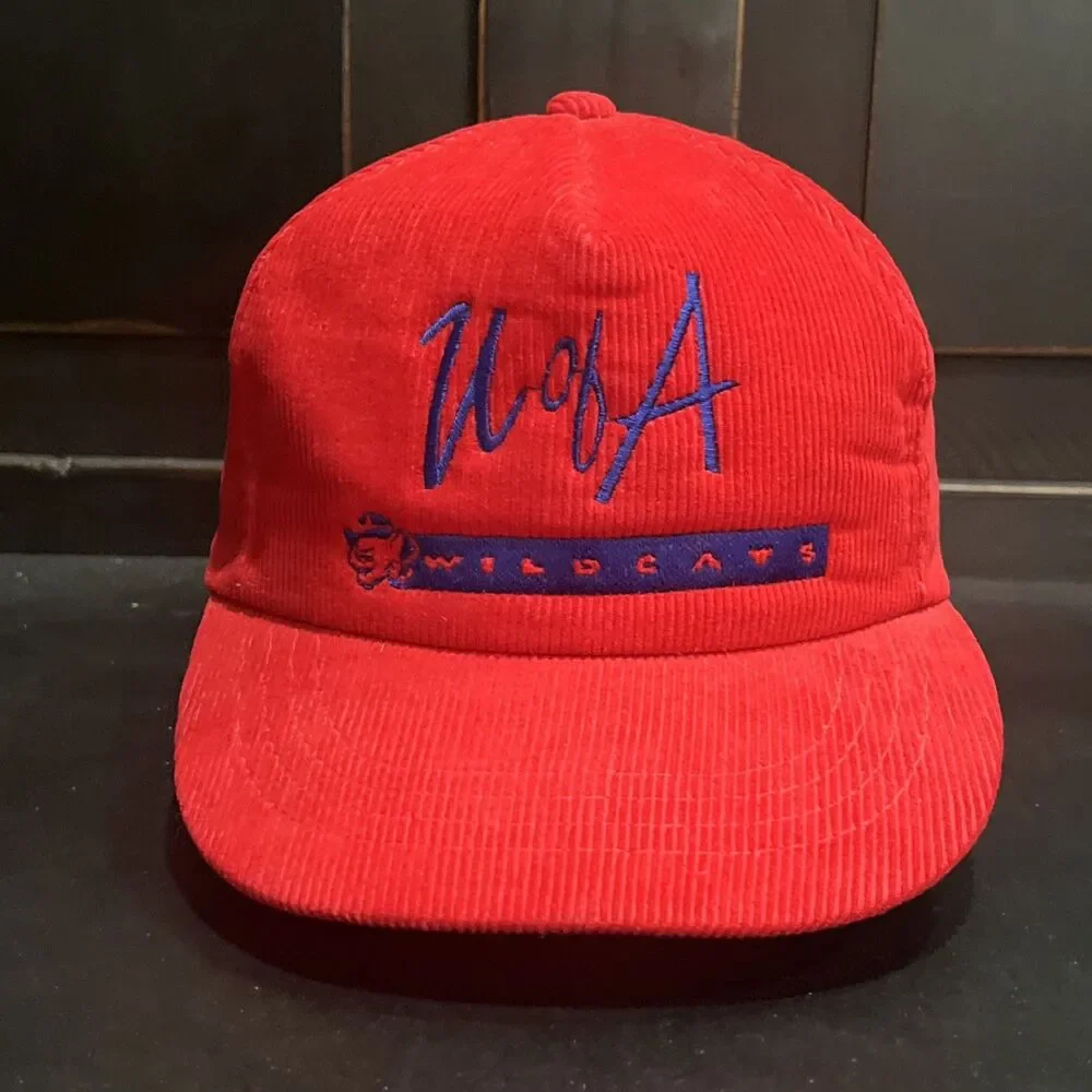 Vintage 80s Hazlewood Arizona Wildcats Red  Corduroy Script Strapback Hat